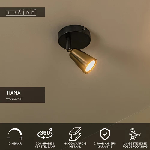 Lucide TIANA - Wandspot / Wandlamp - 1xGU10 - Wandlicht of plafonnière - Champagne kleur | Essential - USP